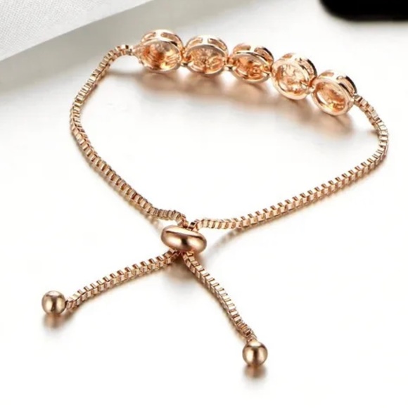 New Push Pull Rose Gold  Rhinestone Chain Crystal Sparkle Diamante Bracelet - Picture 2 of 7